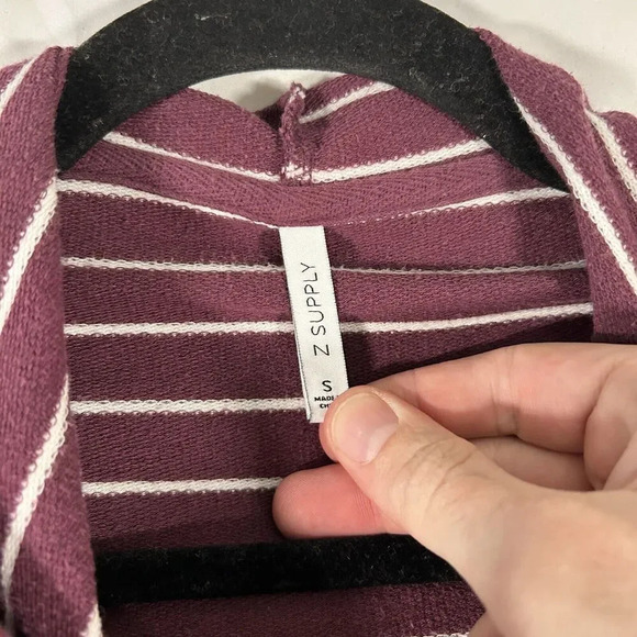 Z Supply Hoodie Women's Small Purple White Striped Pockets Long Sleeve - Picture 5 of 10